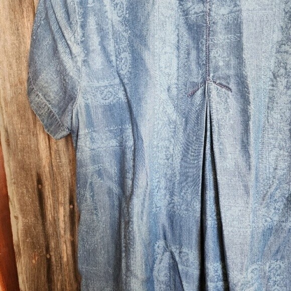 J Jill Blue Paisley Button Up Short Sleeve Tencel Lyocell Dress Sz Small Petite - Picture 6 of 8
